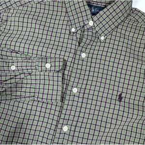 Polo Ralph Lauren Flannel Button Down Men M‎ Green Purple Plaid Classic Fit